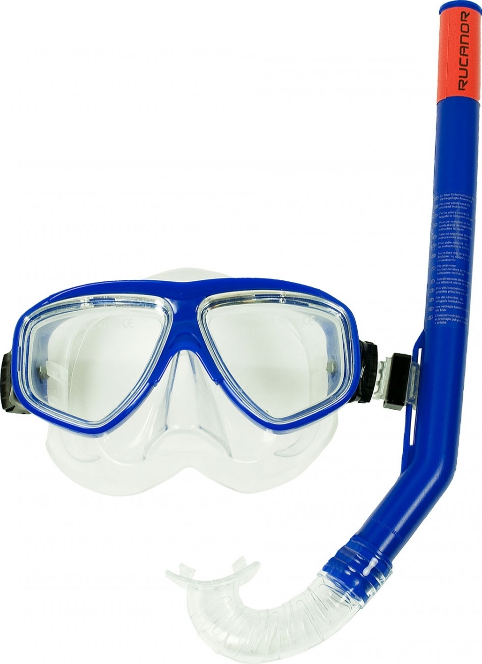 Schnorchel-Set bestehend aus einer blauen Tauchmaske und einem passenden Schnorchel, ideal für Erwachsene zum Tauchen und Schnorcheln.