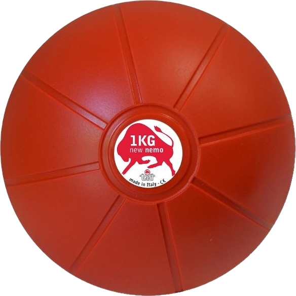 Roter 1kg Medizinball mit weißem Label, hergestellt in Italien