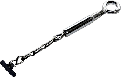 Robuster Edelstahl-Spannschloss-Schlüssel mit Kette und Ring.