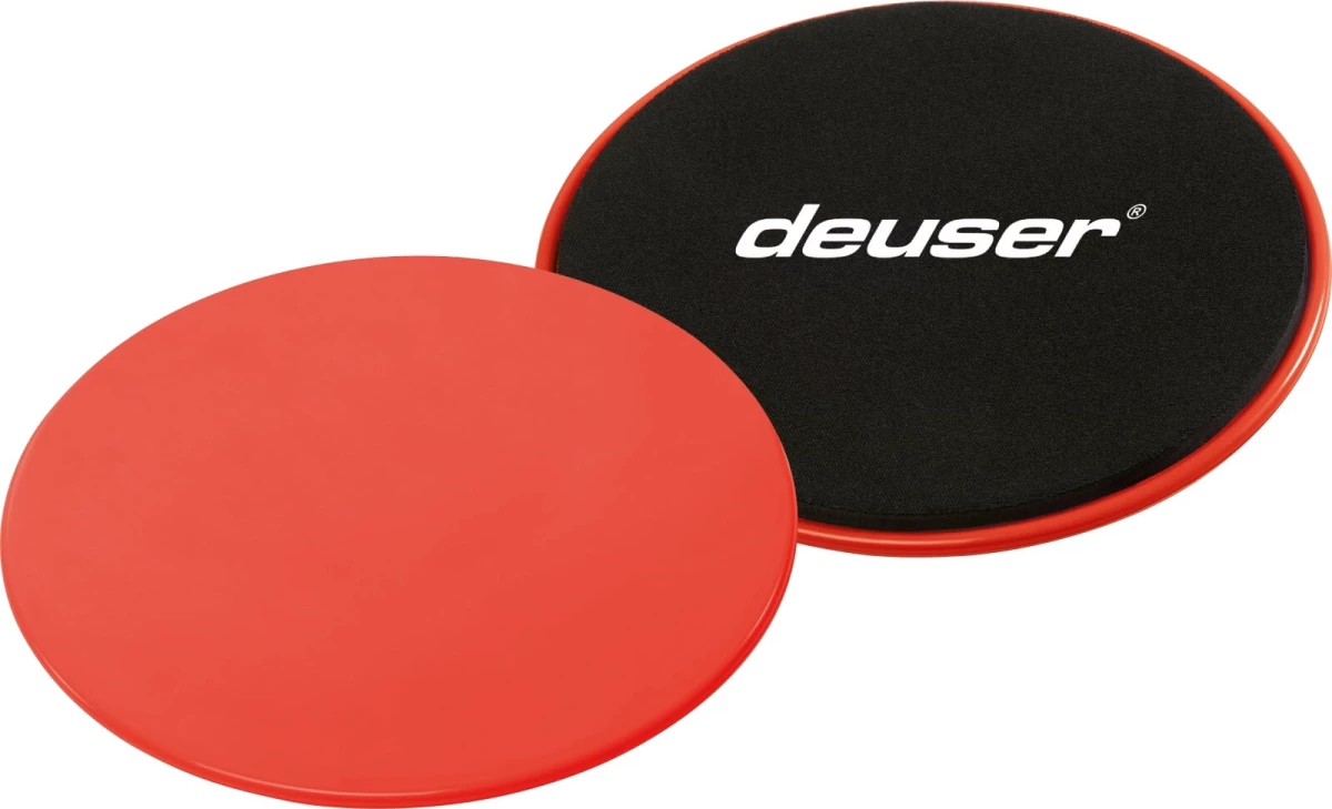 Zwei Deuser Slide-Pads in Rot und Schwarz für Fitnessübungen