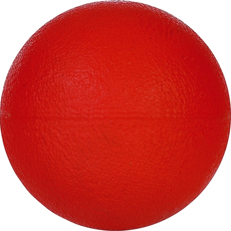 Nahaufnahme eines roten Gummiballs mit klarer Struktur