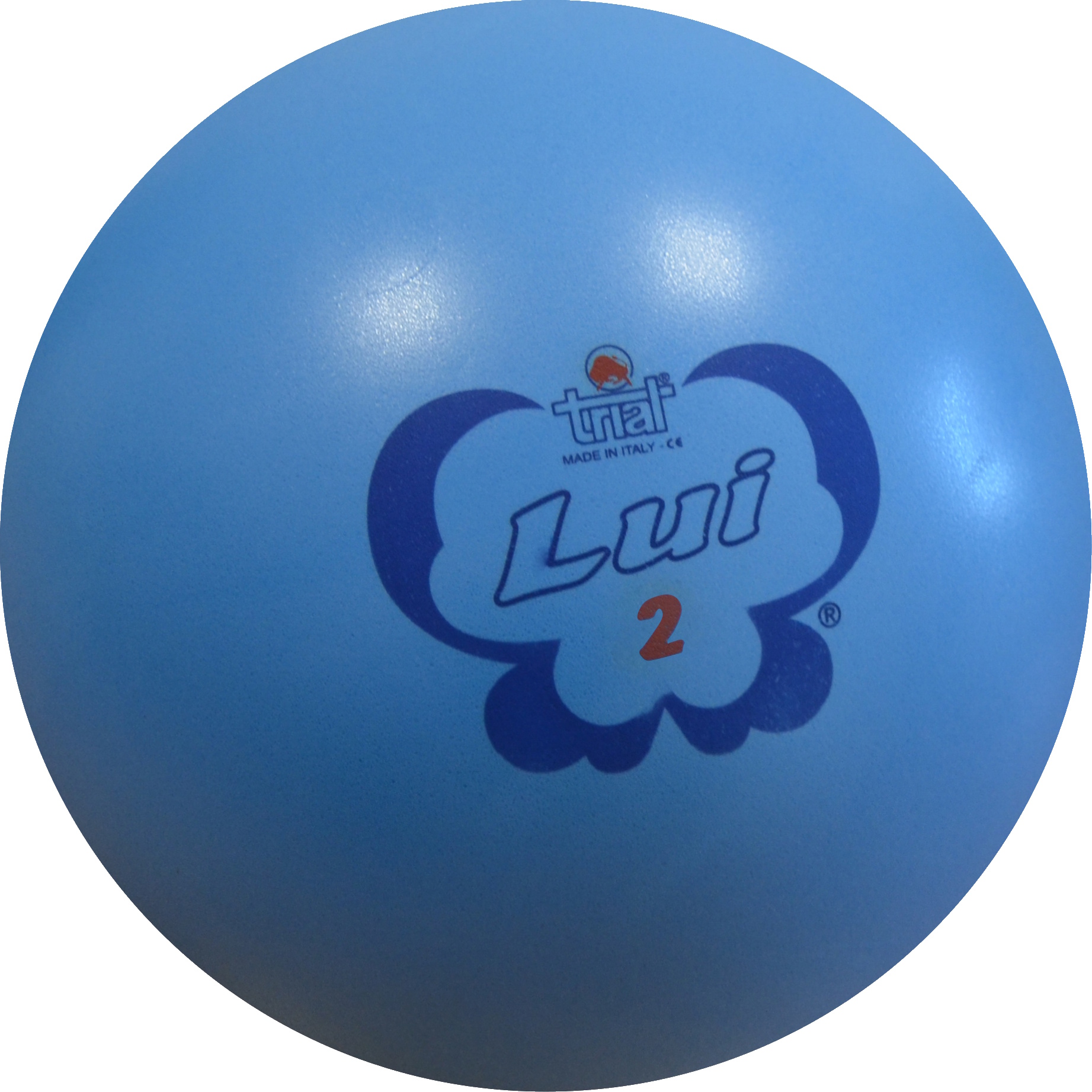 Blauer Ball mit 'Lui'-Aufschrift für Spiel und Sport