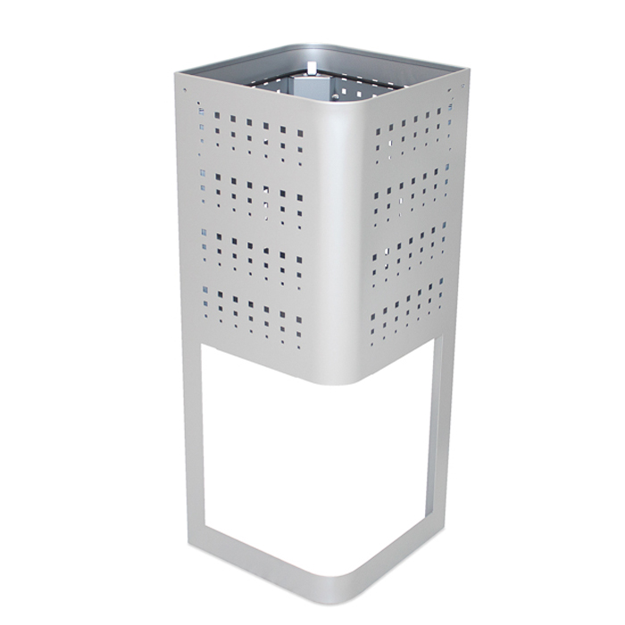 Abfalleimer aus Metall in Silber mit perforiertem Design, geeignet für Innen- und Außenbereiche