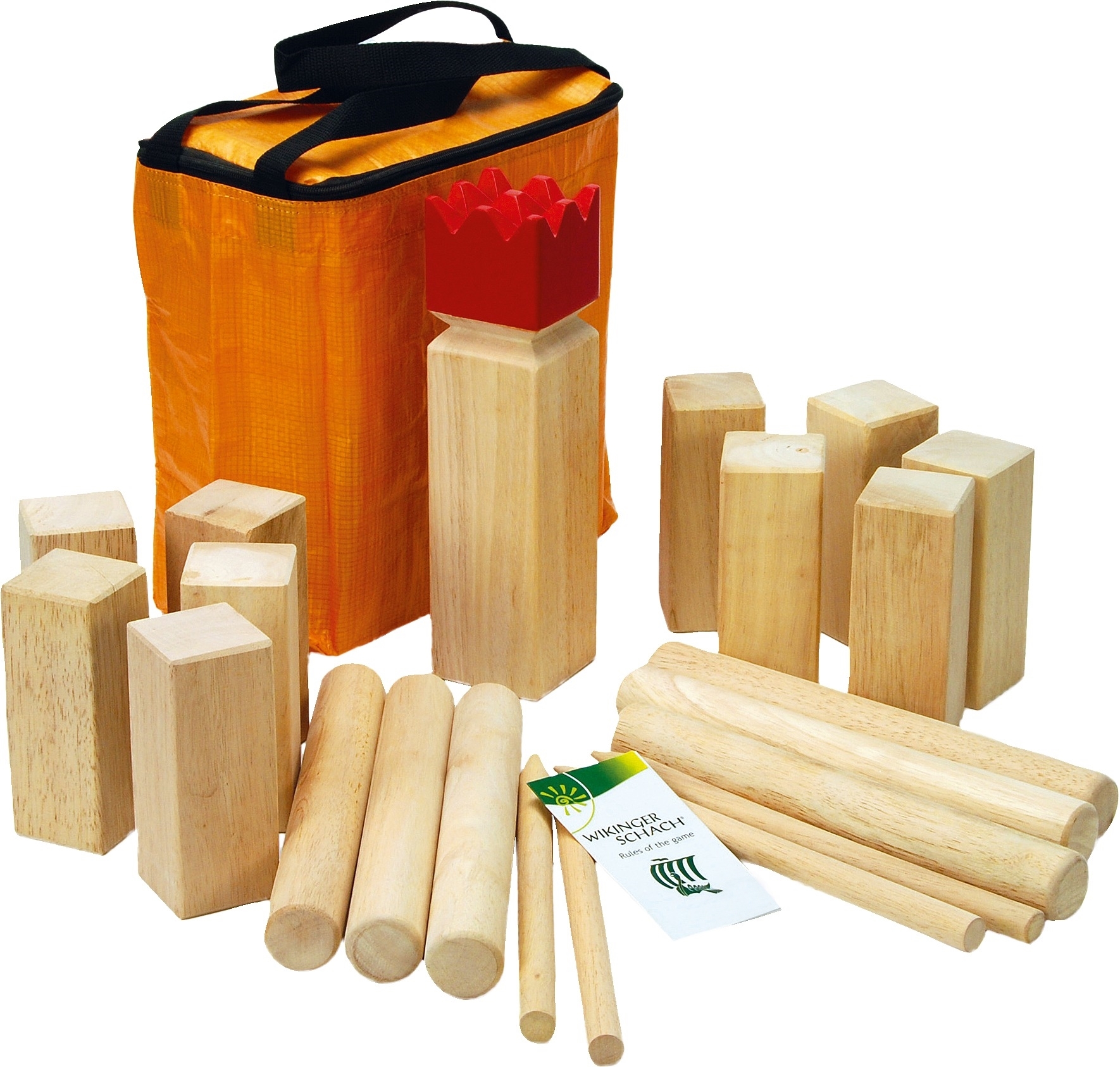 Holz-Kubb-Spielset mit König, Wurfhölzern und Tragetasche