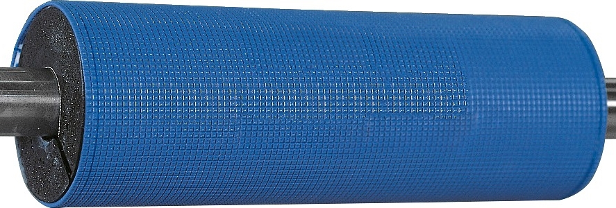Eine blaue Schaumstoffrolle zur Unterstützung bei Fitnessübungen und Massagen, ideal für Muskelentspannung und Verbesserung der Beweglichkeit.