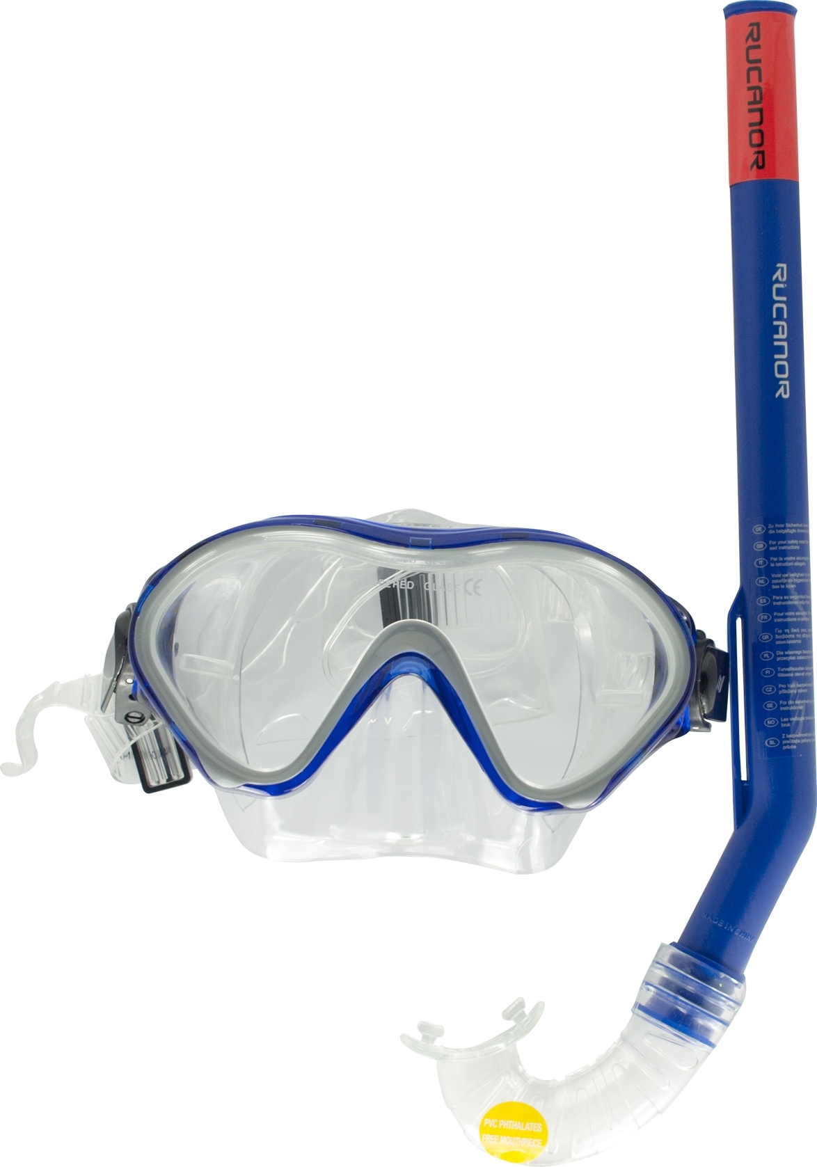 Blaues Schnorchel-Set bestehend aus einer Tauchmaske und einem Schnorchel für Unterwasseraktivitäten