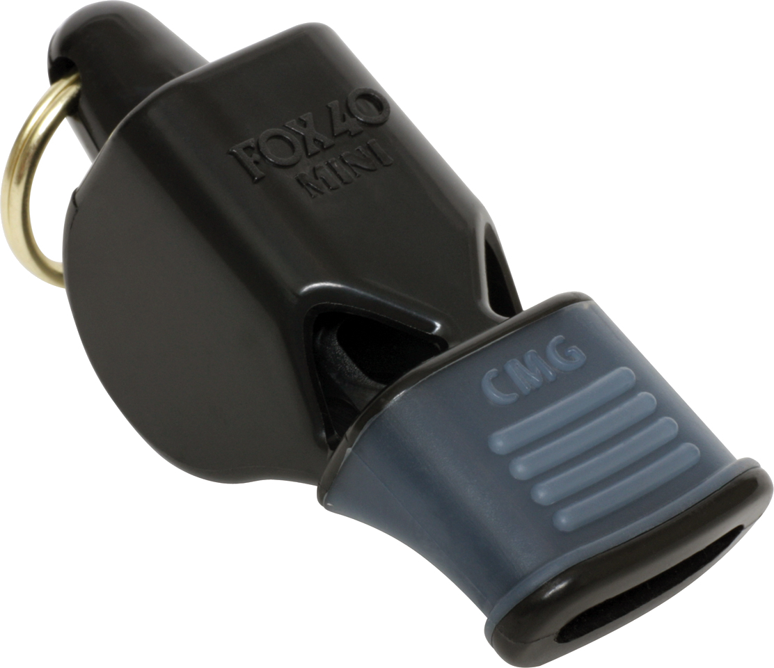 Schwarze Fox40 Mini CMG Pfeife mit ergonomischem Griff und Ring zur Befestigung