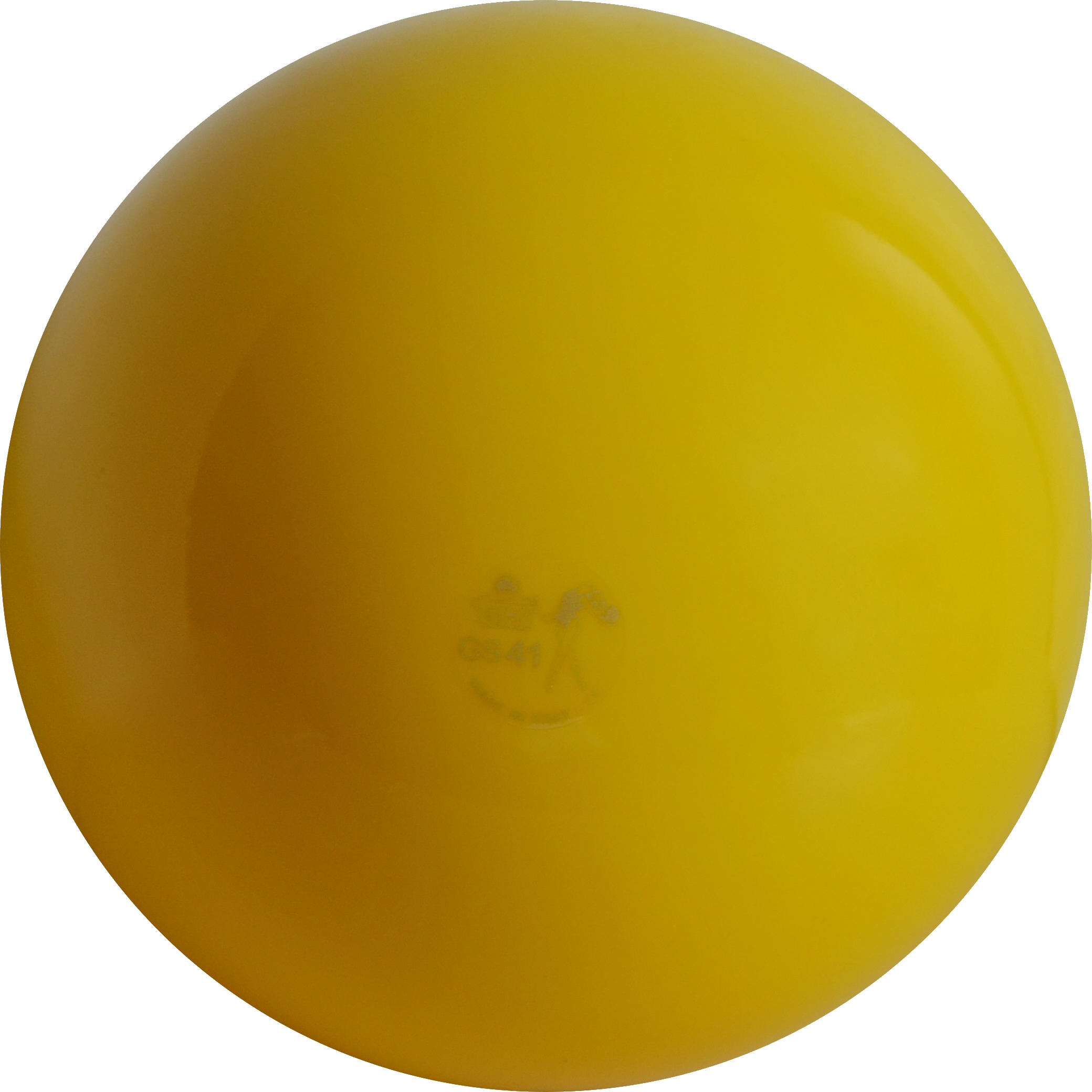 Ein gelber Gymnastikball auf weissem Hintergrund