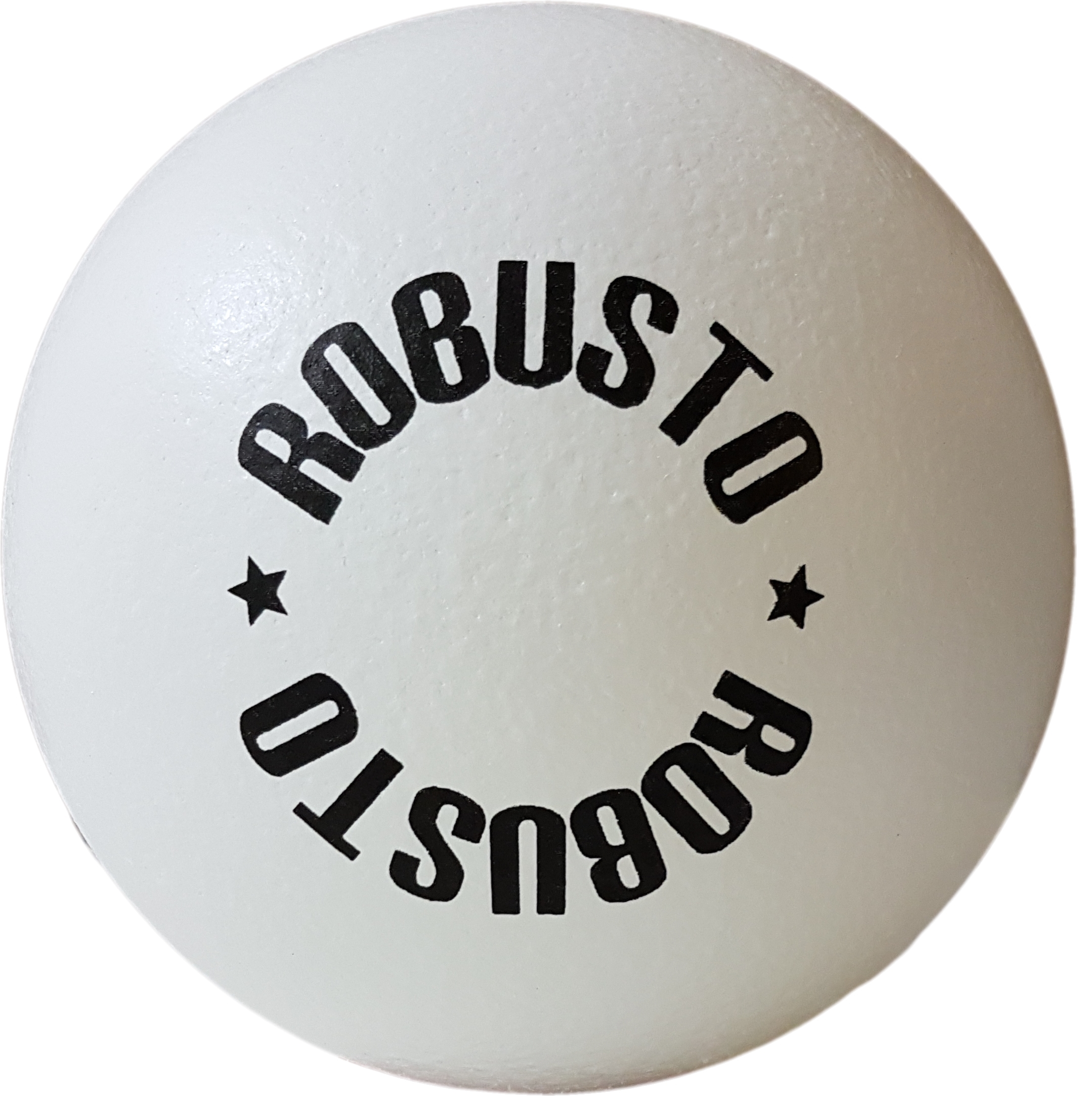 Weißer Tischtennisball mit Robusto-Logo und Sternen