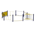 Klettergerüst für Kinder mit gelber Kletterwand, Seilbrücke und Kletternetz für spannende Outdoor-Abenteuer
