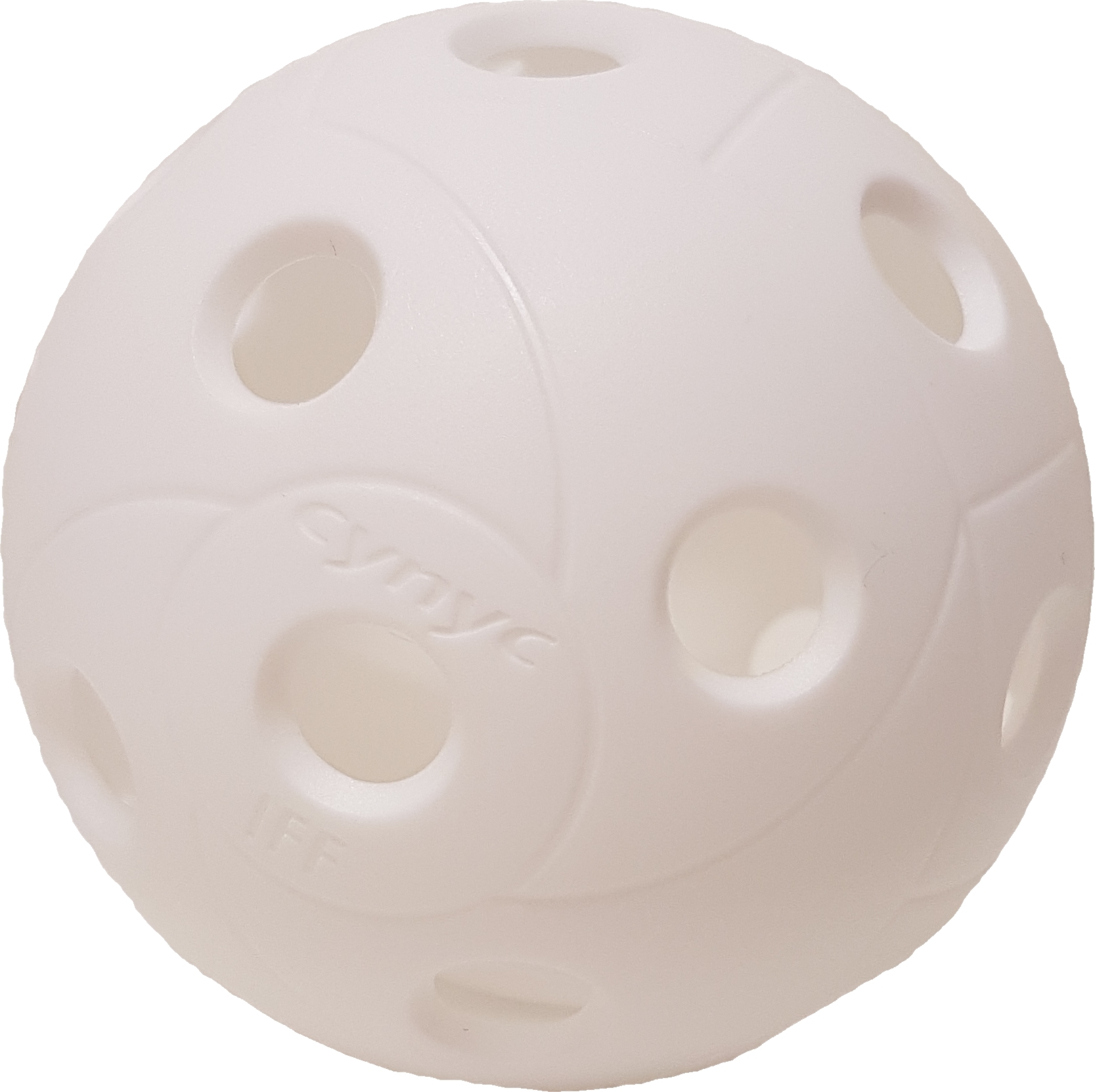 Ein weißer Plastikball mit Löchern für Floorball-Spiele, geeignet für Indoor und Outdoor