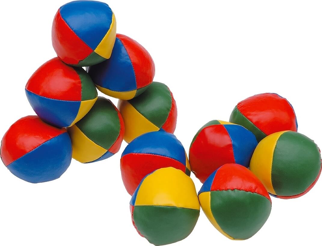 Ein Set aus bunten Jonglierbällen in verschiedenen Farben.
