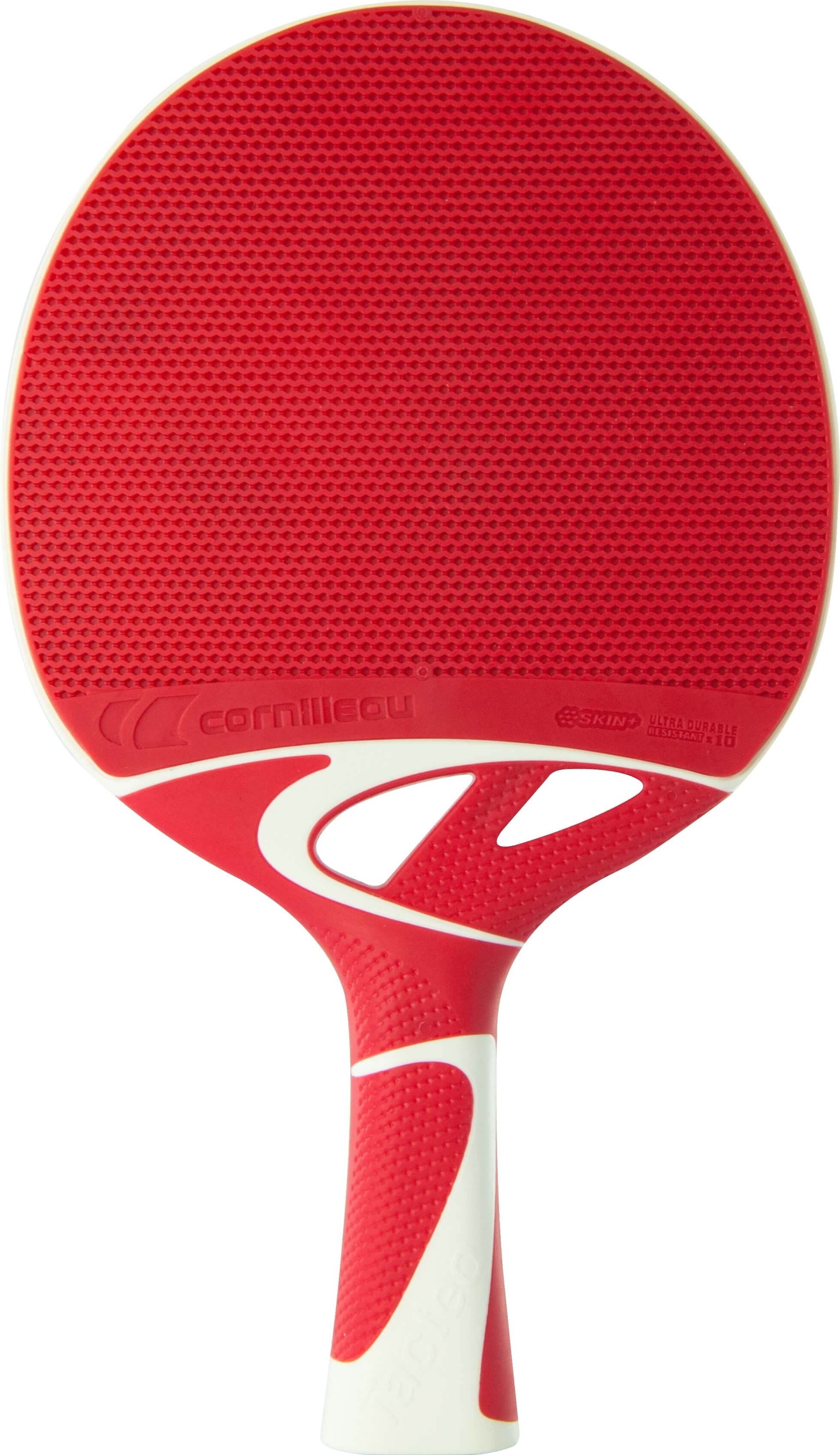 Roter Tischtennisschläger mit strukturiertem Belag und ergonomischem Griff für verbessertes Spielgefühl