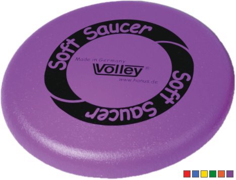 Lila Schaumstoff Frisbee Soft Saucer von Volley mit schwarzem Aufdruck