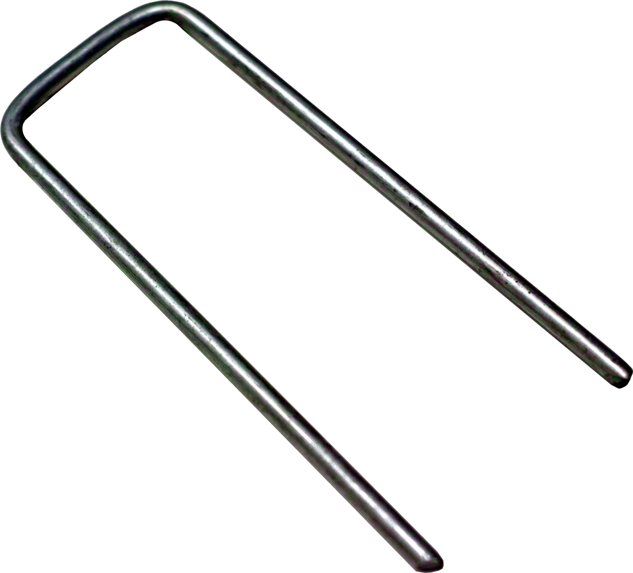 Ein verzinkter Metall U-Bügel, der im Gartenbau und Landschaftsbau zur Befestigung von Vlies, Netzen und anderen Materialien verwendet wird.