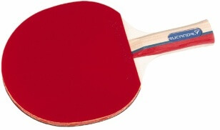 Tischtennisschläger mit rotem Belag und ergonomischem Griff