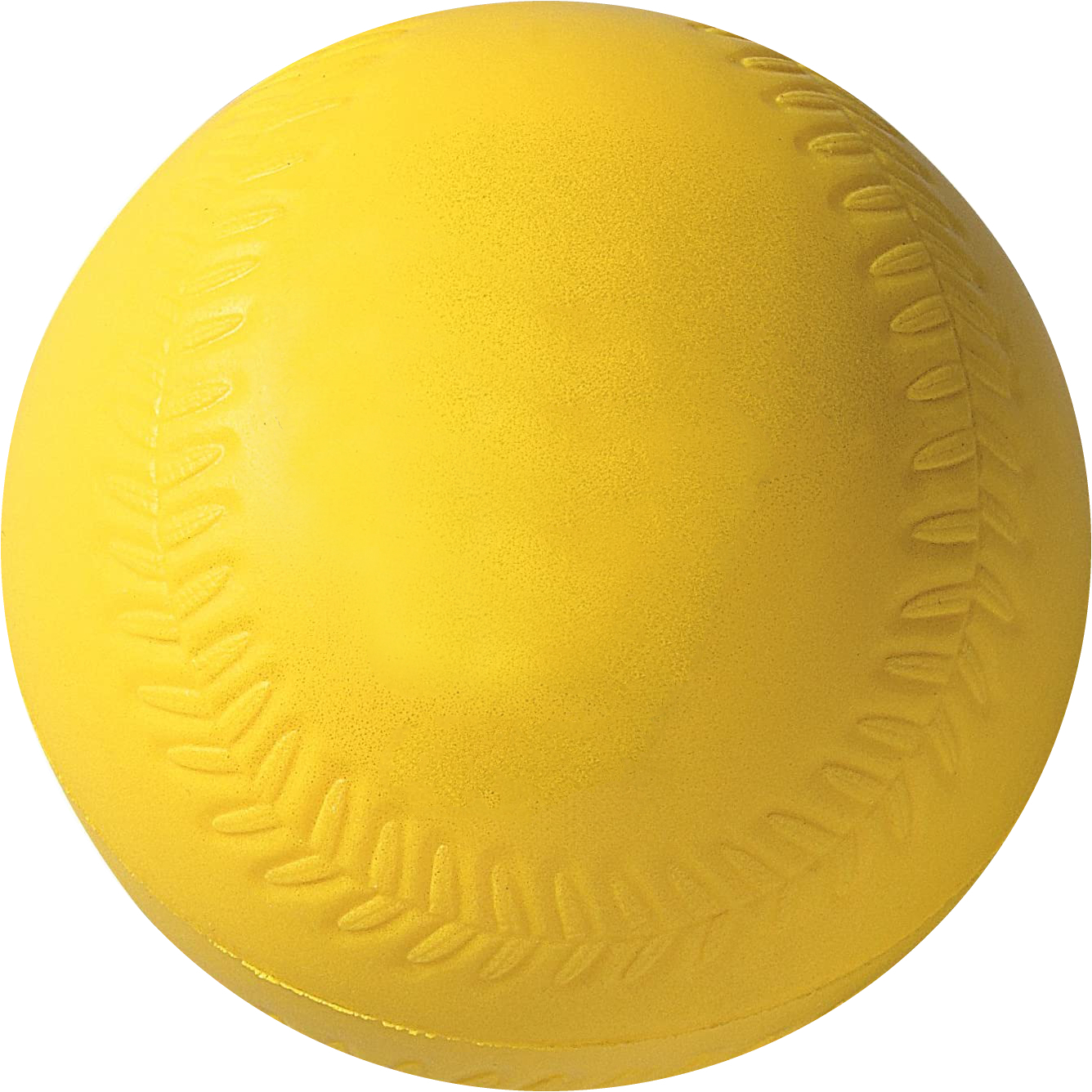 Gelber Softball aus Gummi, ideal für Indoor- und Outdoor-Spiele, mit sichtbarem Nahtmuster