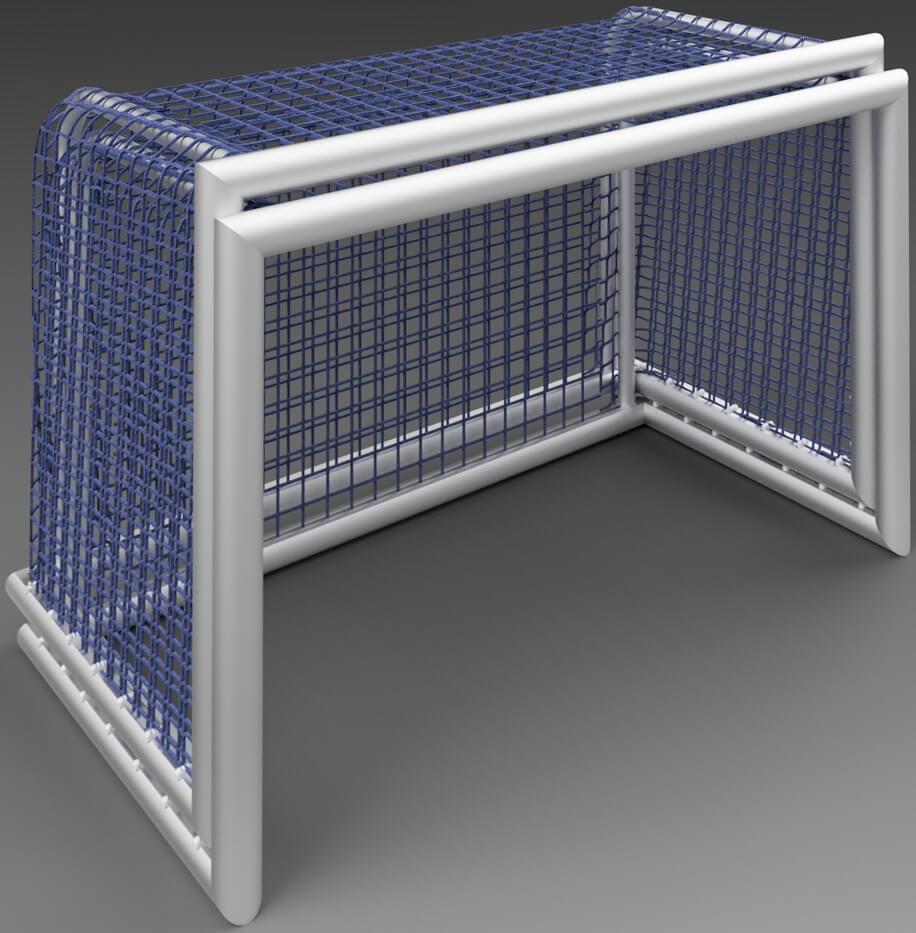 Miniatur-Hockeytor aus Metall mit blauem Netz für Indoor-Sportarten