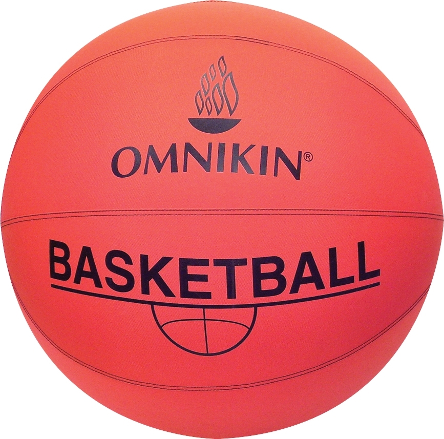 Ein roter Basketball von Omnikin mit schwarzem Logo und Beschriftung. Ideal für Teamsport und Training.