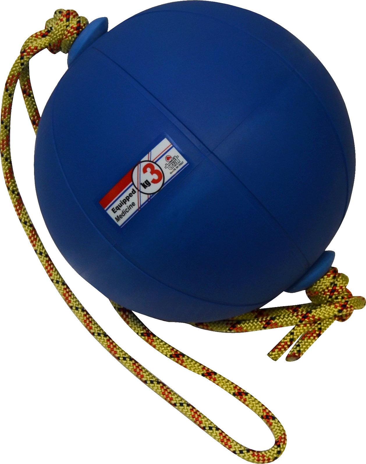 Blauer Medizinball mit farbigem Seil für Fitness, 3 kg