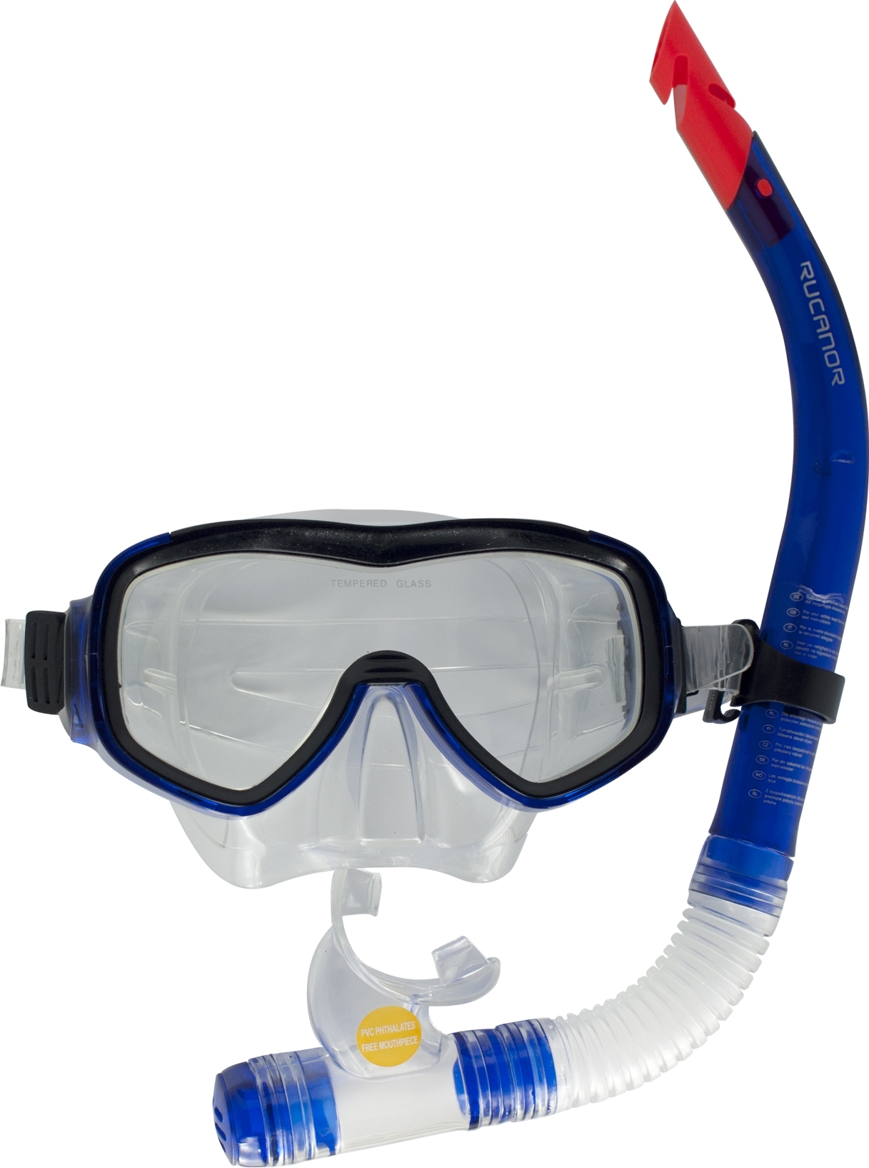 Blaue Taucherbrille mit passendem Schnorchel, ideal für das Schnorcheln und Tauchen.