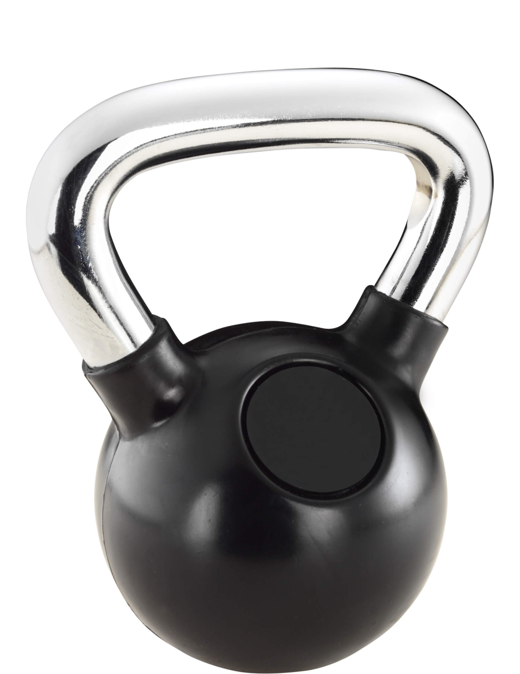 Schwarze Kettlebell mit elegantem Chromgriff für effektives Krafttraining