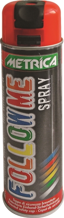 Metrica Follow Me Spraydose mit rotem Deckel und Sicherheitsschutzkappe