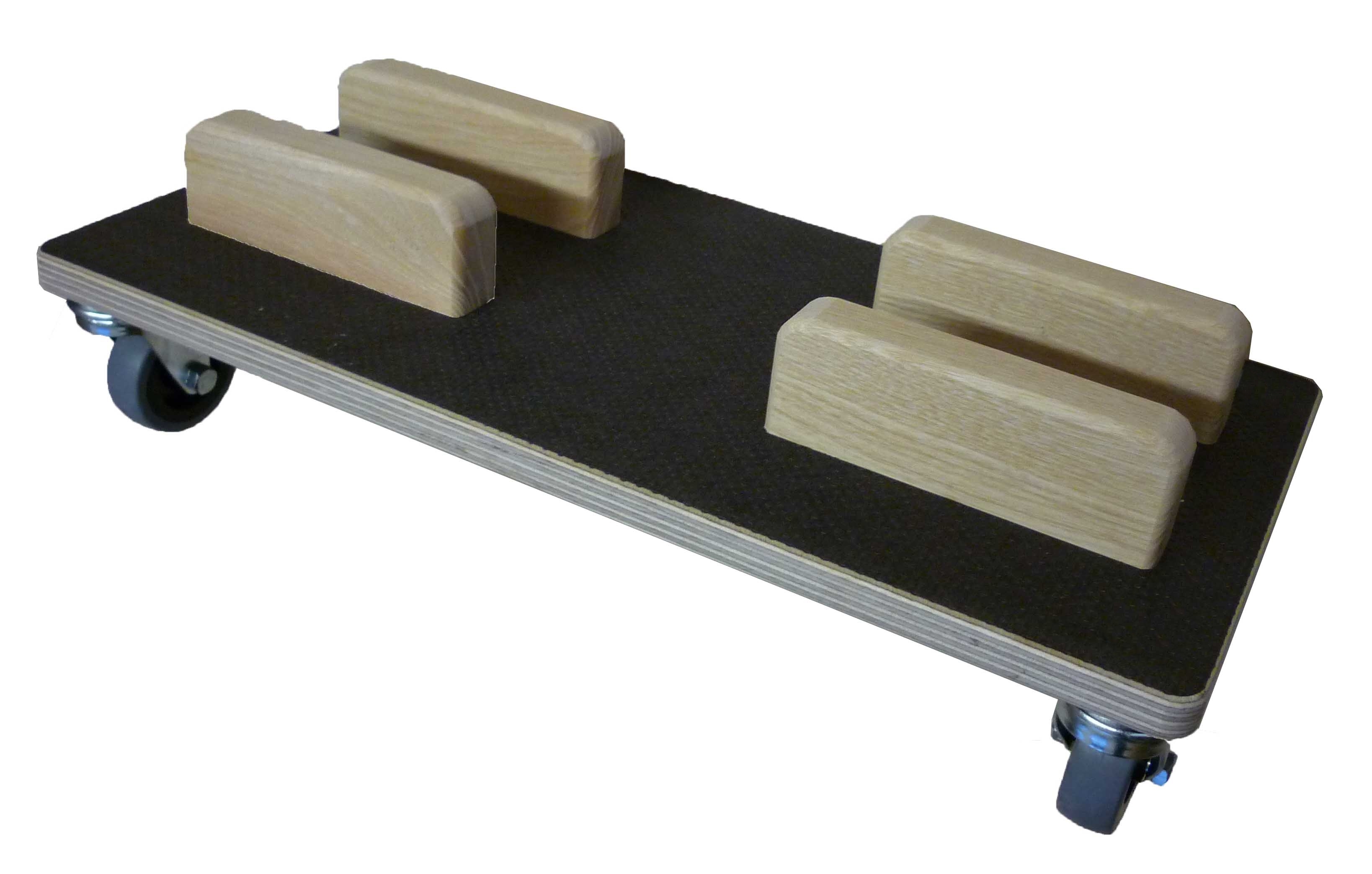 Dieser Möbelroller verfügt über eine rutschfeste Oberfläche, Holzblöcke zur Stabilisierung und flexible Lenkrollen für einfache Handhabung.