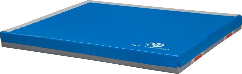 Blaue Turnmatte mit grauem Rand, geeignet für sicheres Turnen und Sport