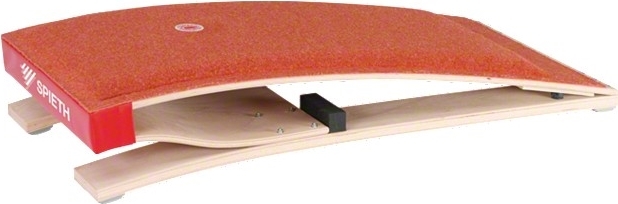 Ein rotes Sprungbrett mit ergonomischem Design, geeignet für professionelles Training im Turnsport