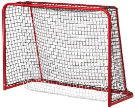 Freistehendes Eishockeytor mit stabilem roten Rahmen und Netz