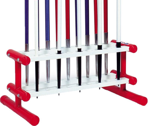 Stabiler Queue-Ständer in Rot und Weiß, geeignet für die Aufbewahrung mehrerer Billard-Queues
