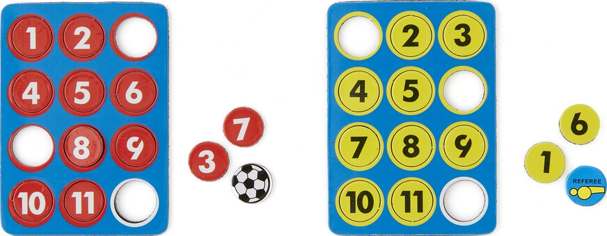 Zahlen-Bingo-Spiel mit zwei farbigen Spielbrettern und nummerierten Chips, geeignet für Kinder.