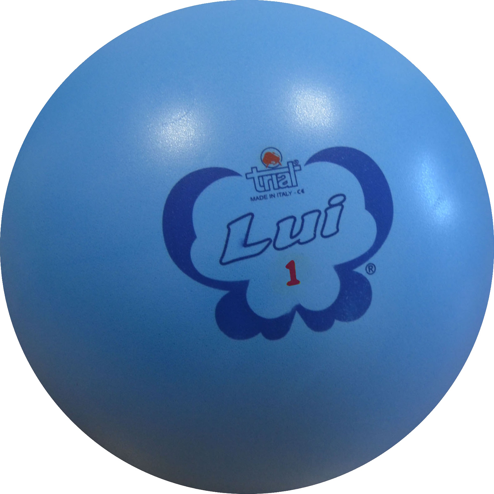 Blauer Ball mit Aufschrift Lui in der Mitte