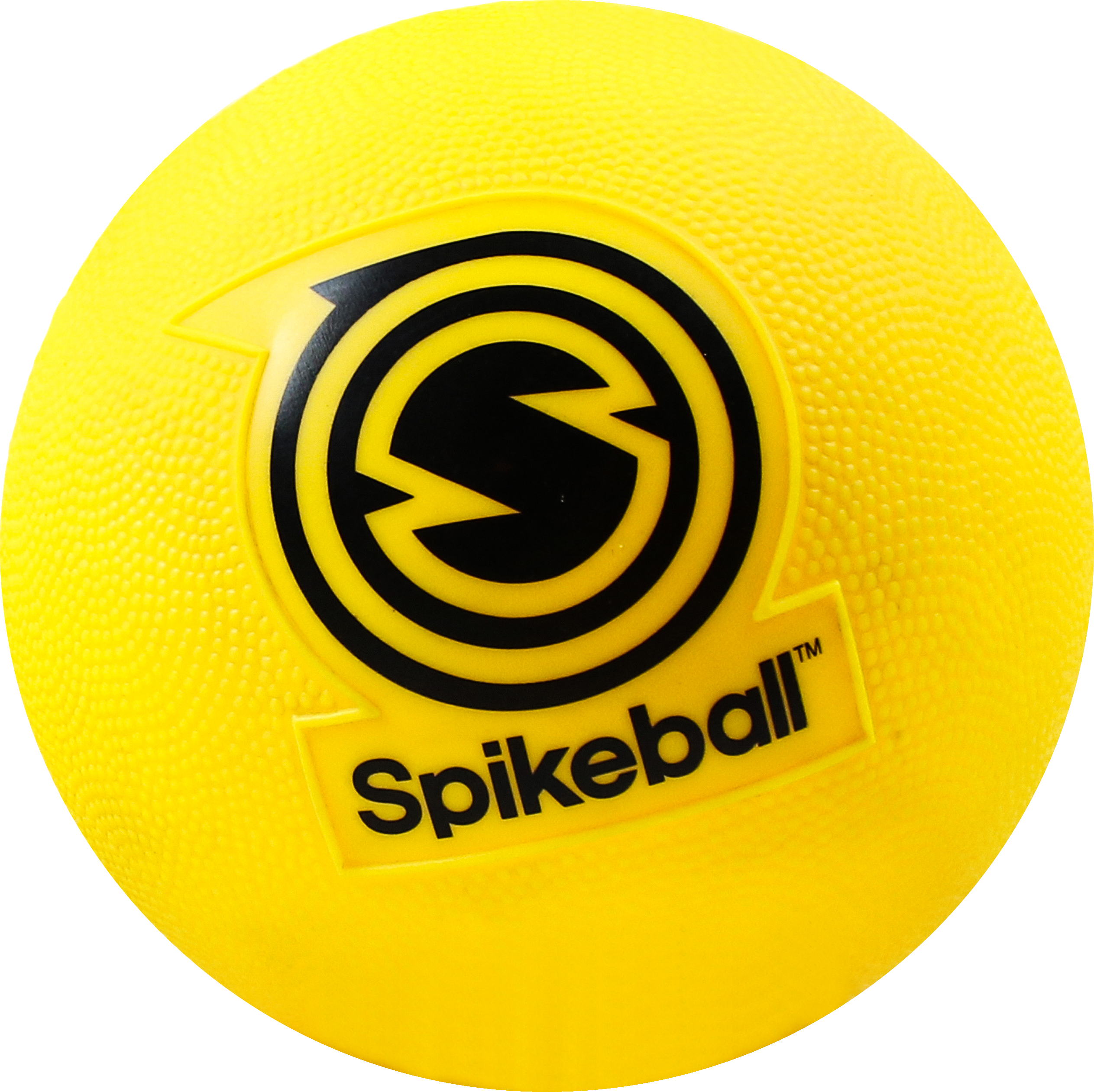 Gelber Spikeball mit schwarzem Logo für begeistertes Spielen im Freien