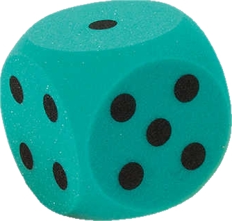 Türkisfarbener Schaumstoffwürfel mit schwarzen Punkten, ideal für Spiele und pädagogische Zwecke