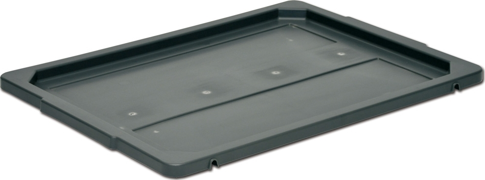 Stabiler, grauer Kunststoffdeckel, passend für Euroboxen, ideal für sicheren Verschluss.