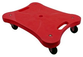 Robuster roter Transportroller aus Kunststoff mit vier stabilen Rollen für vielseitigen Einsatz