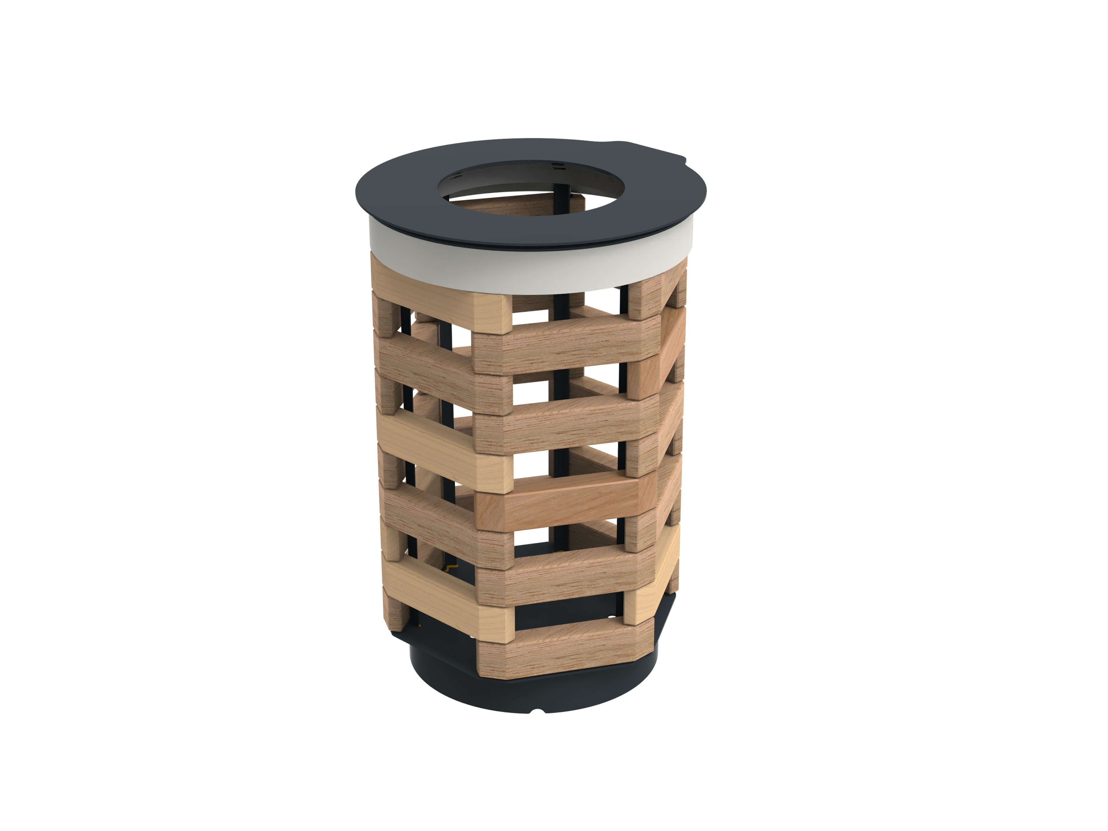 Runder Papierkorb aus Holz und Metall, modernes Design