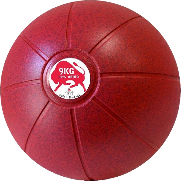 Roter 9 kg Medizinball mit Aufschrift 'new nemo', hergestellt in Italien
