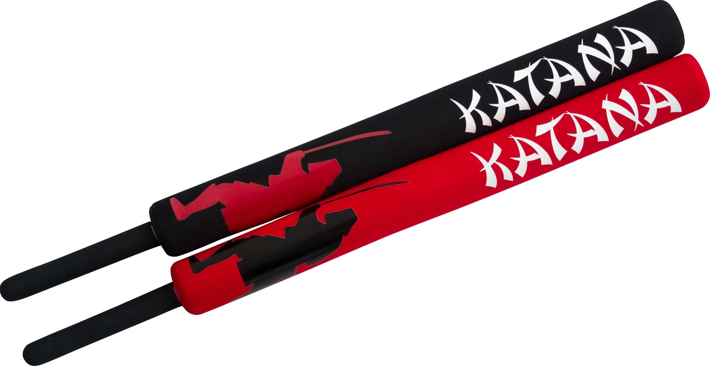 Schwarz-rotes Set aus zwei gepolsterten Trainingsklingen mit KATANA-Schriftzug für sicheres Training