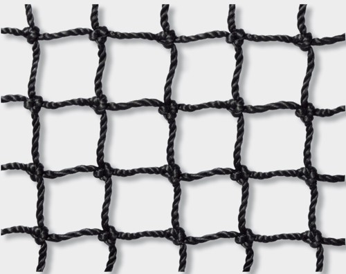 Nahaufnahme eines schwarzen, geflochtenen Sicherheitsnetzes mit quadratischem Muster