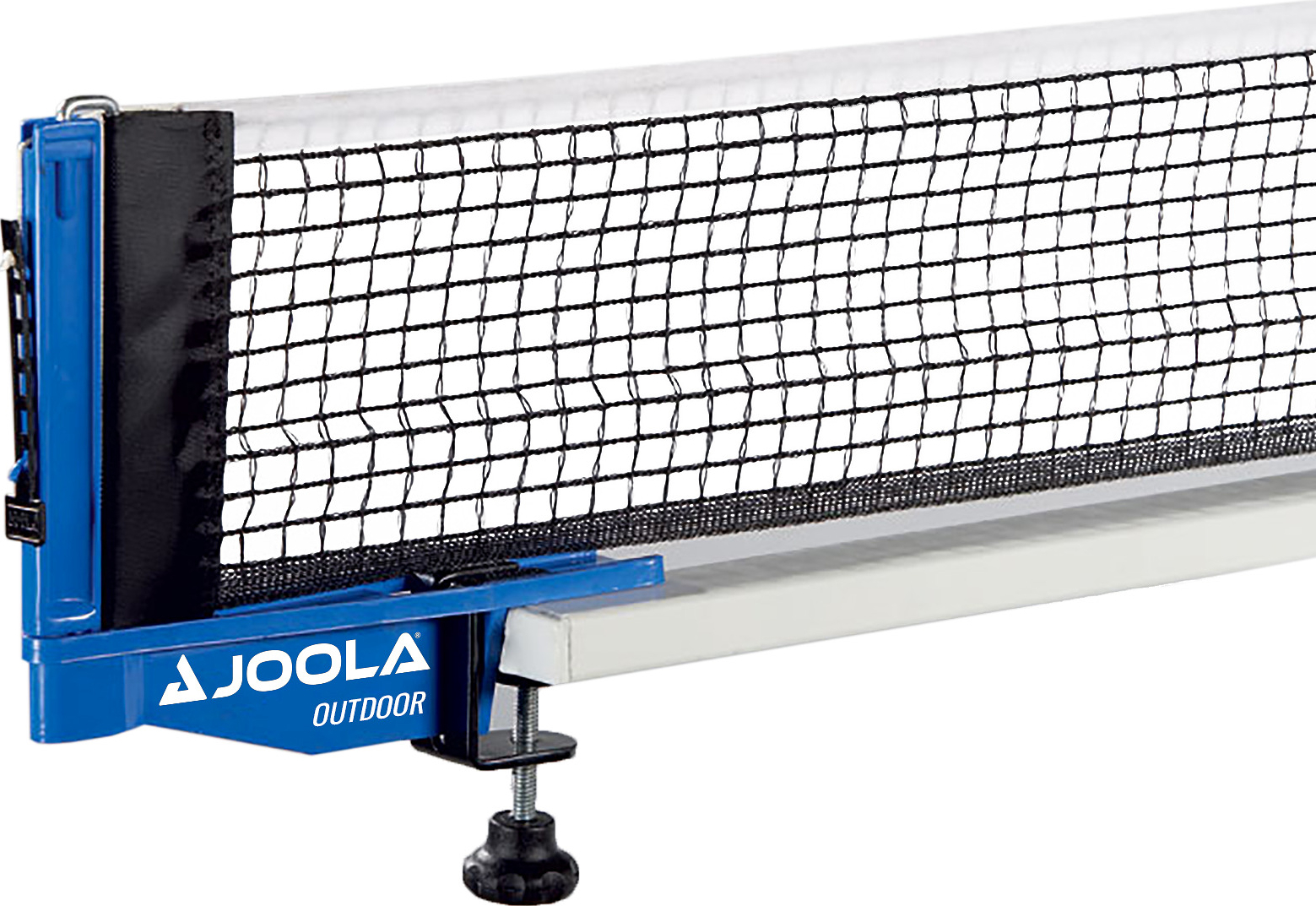 Blaues JOOLA Tischtennisnetz für den Außenbereich mit robuster Klammer zur Befestigung