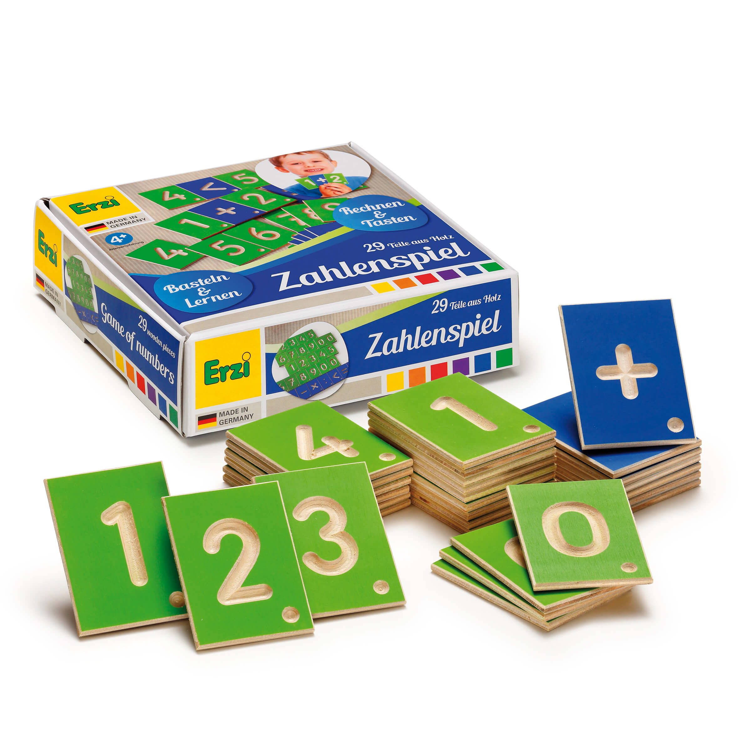 Erzi Zahlenspiel mit Holztafeln und Verpackung für Kinder zum Lernen von Zahlen und Rechnen