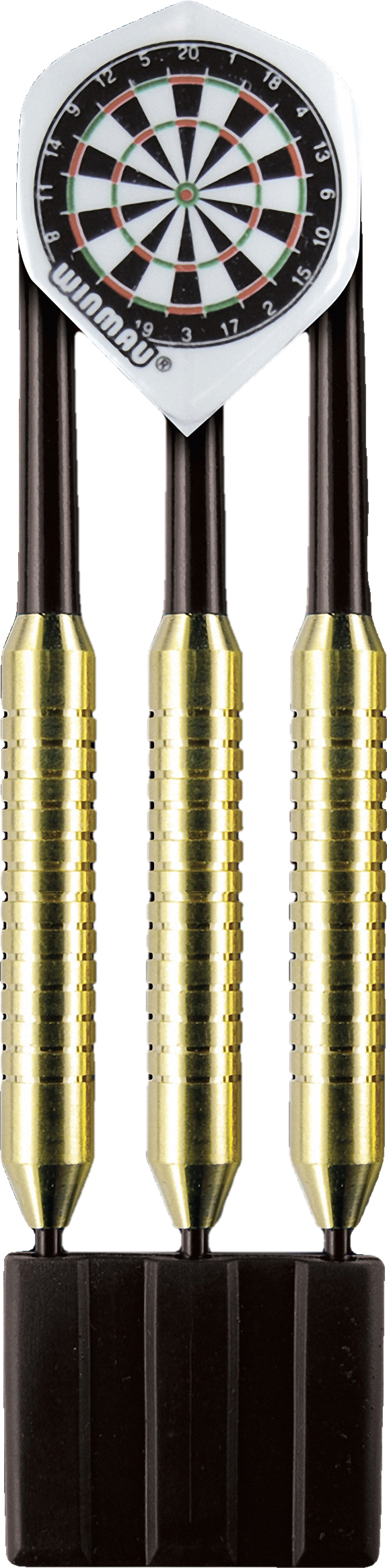 Dartpfeil-Set mit Messingläufen und elektronischen Flights, bereit für das Dartspiel