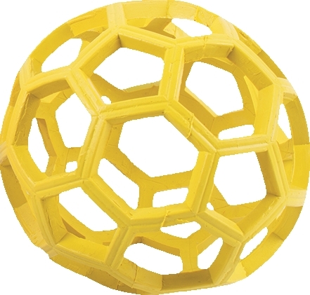 Gelber Hundespielball mit geometrischem Gitterdesign