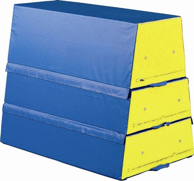 Gymnastikblock aus mehreren stapelbaren blauen und gelben Modulen