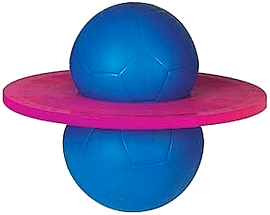 Blau-rosa Sprungball mit zwei Bällen und einer Plattform, ideal für Balanceübungen