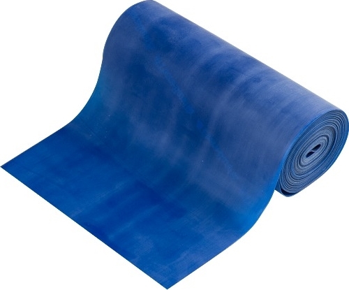 Aufgerollte blaue Gummimatte, ideal für Werkstätten und Fitnessstudios