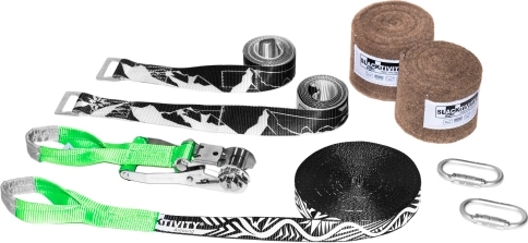 Komplettes Slackline-Set mit Ratsche, Schutzpolstern und Metallkarabinern